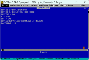 Beispiel für eine config.sys Datei unter DOS