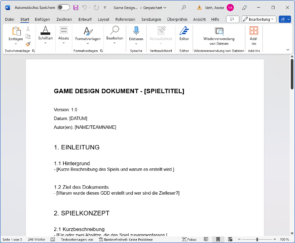 Meine Vorlage für ein Game Design Dokument