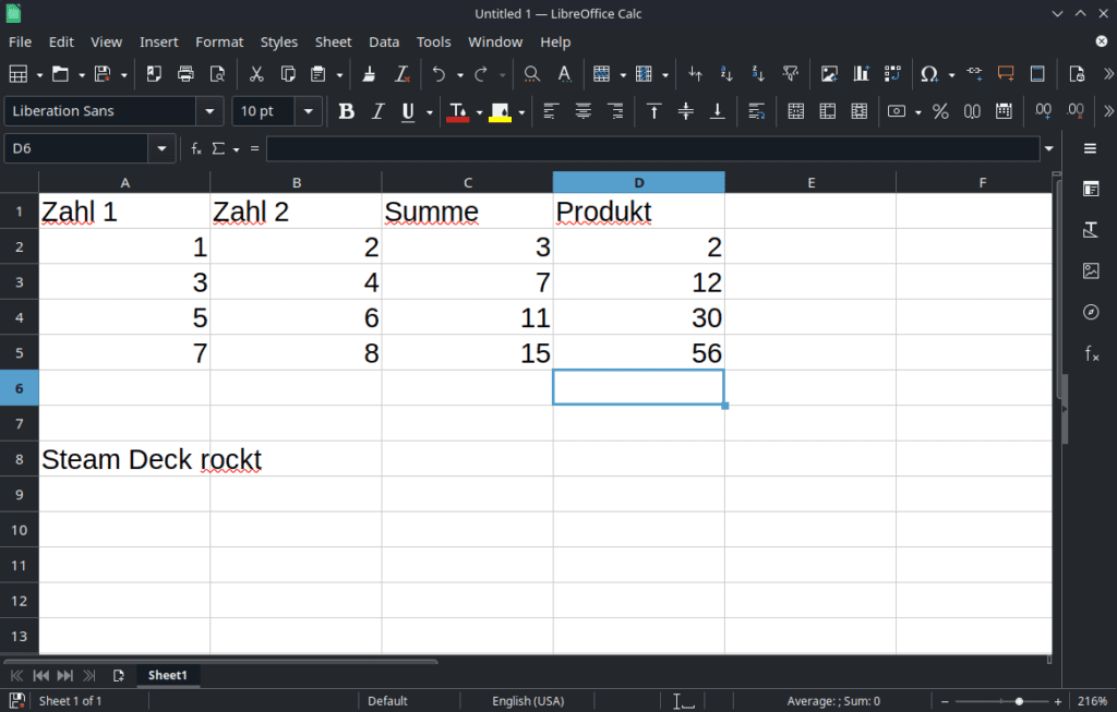 LibreOffice Tabellenkalkulation auf dem Steam Deck